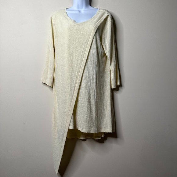 Umgee Tops - Umgee Cream 3/4 Sleeves Asymmetrical Top Size Large